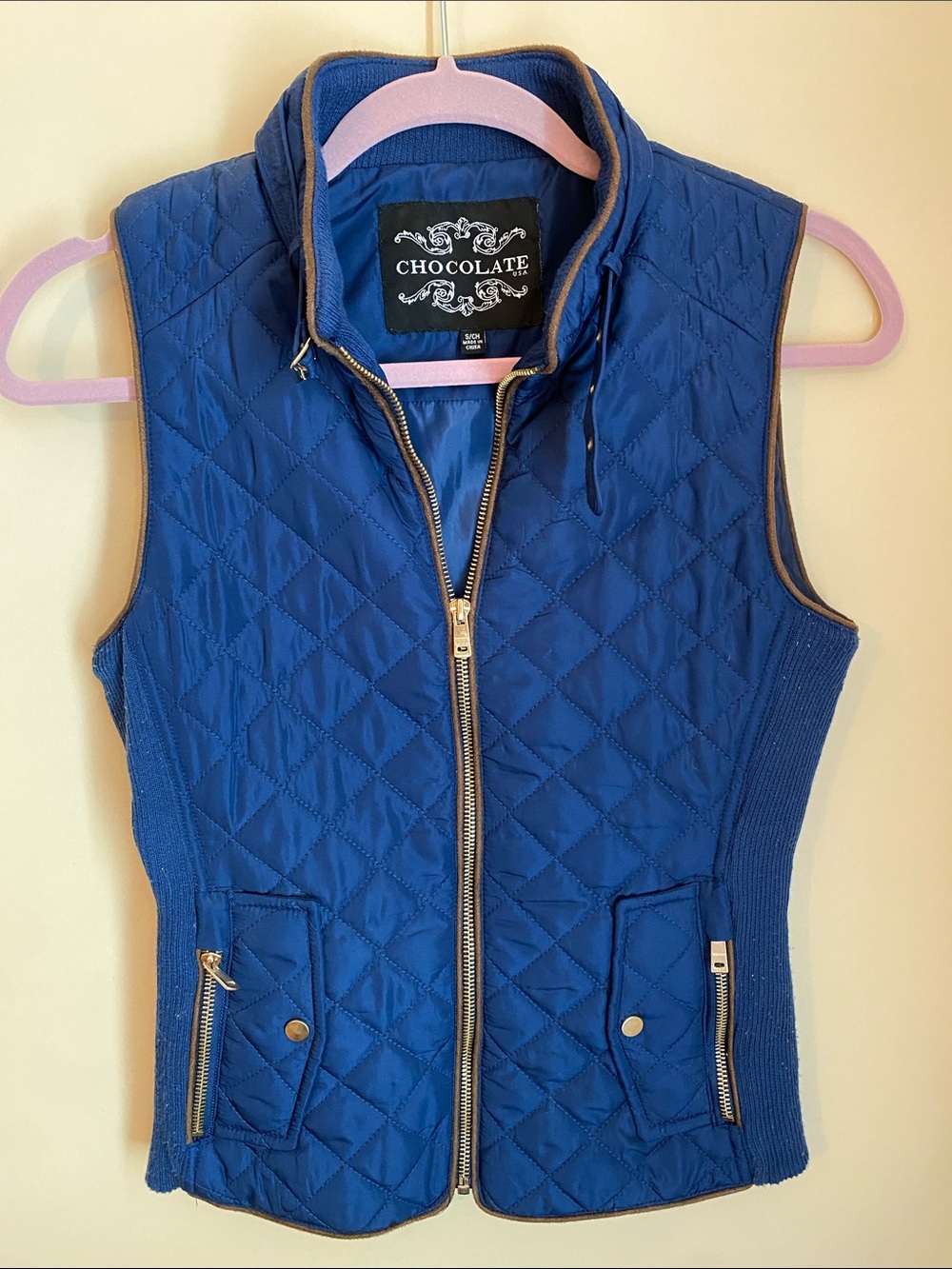 Chocolate Quilted Royal Blue Sleeveless Vest